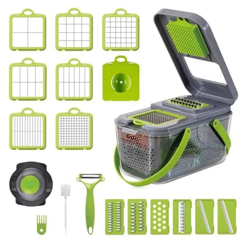 22-in-1 manual vegetable chopper with container multifunctional cheese grater potato slicer & fruit and vegetable cutter