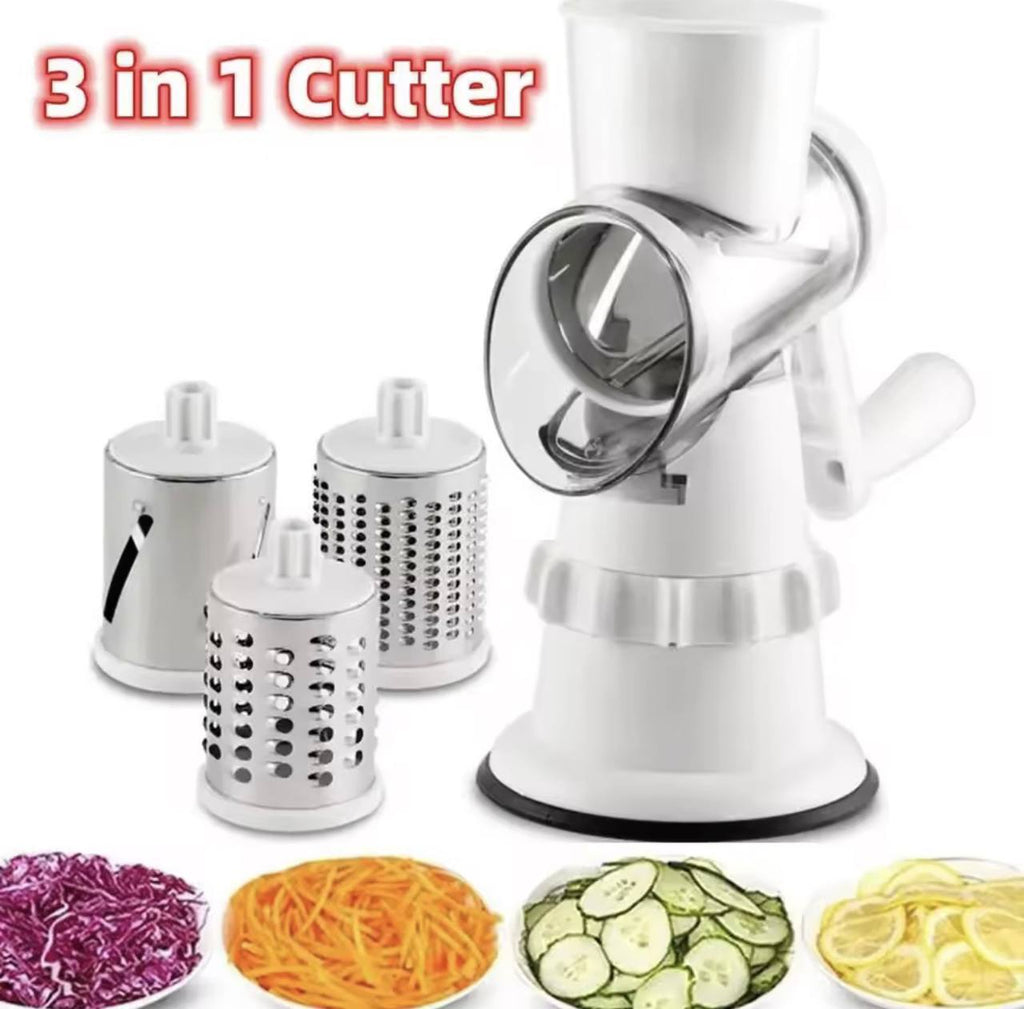 Manual slicer, turbine vegetable slicer with 3 stainless steel blades - suction cup base - safe press type -