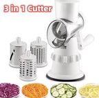 Manual slicer, turbine vegetable slicer with 3 stainless steel blades - suction cup base - safe press type -