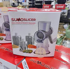 Manual slicer, turbine vegetable slicer with 3 stainless steel blades - suction cup base - safe press type -